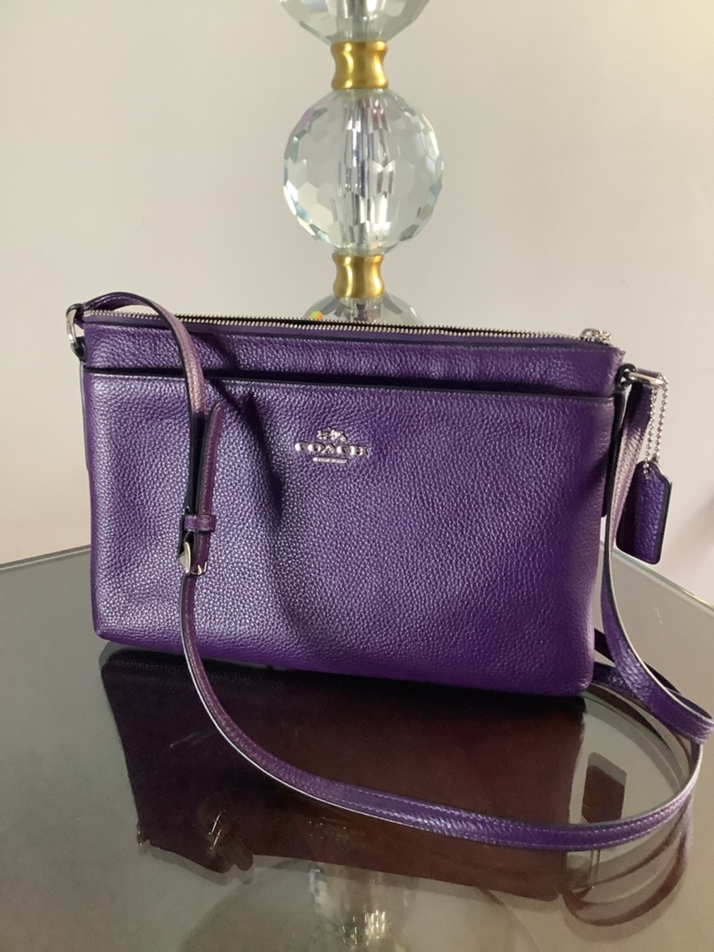 Purple Coach Journal crossbody pebble leather